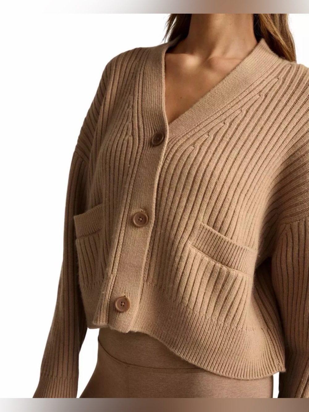 NWT Beyond Yoga Large Camel Ribbed Cardigan Quiet Luxury Minimalist Oversized - Picture 2 of 11